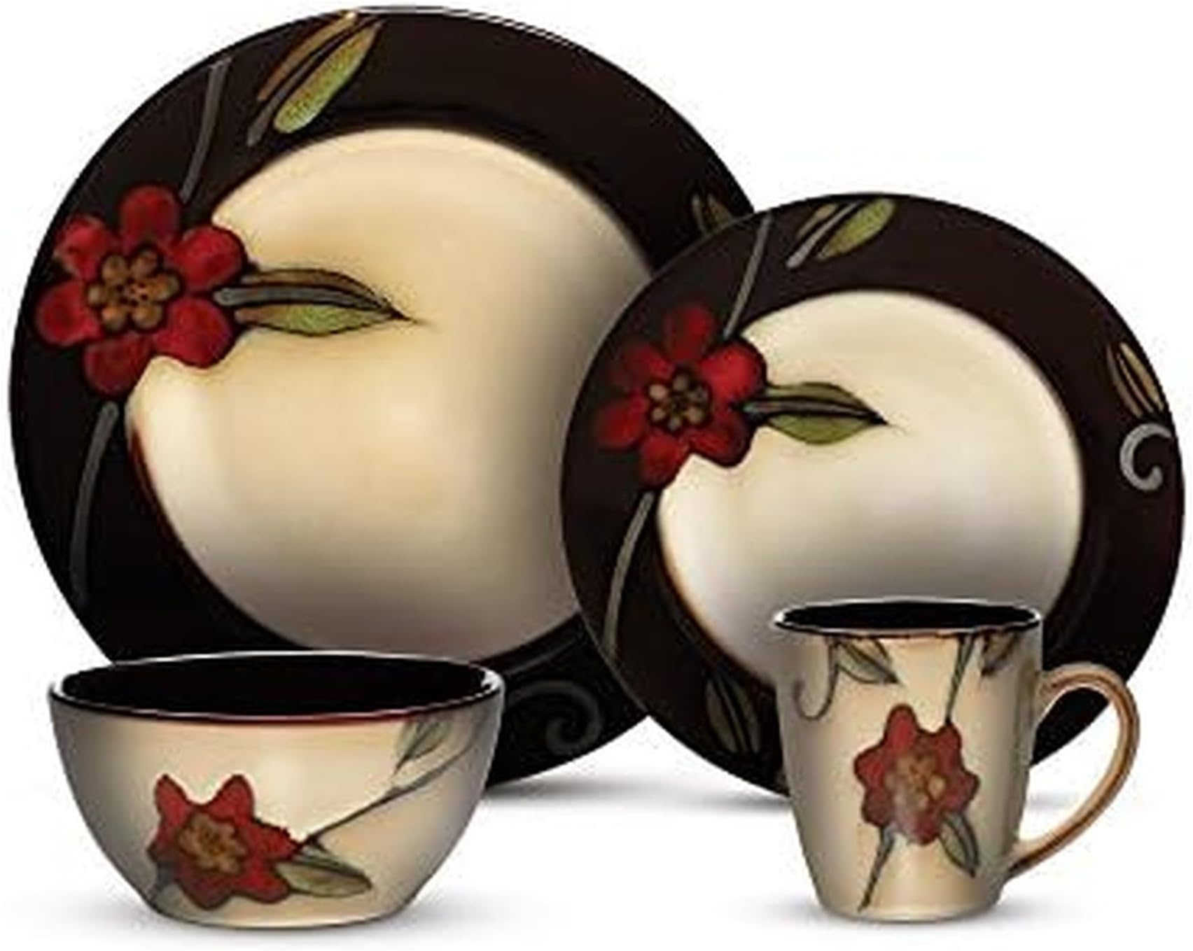 Gourmet Basics Blossom Vine Dinnerware Set (16 Piece), Brown