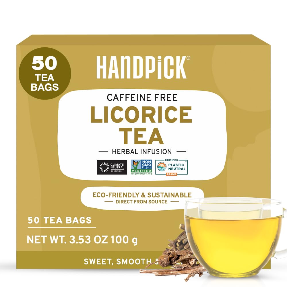 HANDPICK, Licorice Root Tea Bags (50 Count, 2g/bag) Licorice Tea | Non-GMO, Caffeine Free | Premium Quality Eco Conscious Round Bags
