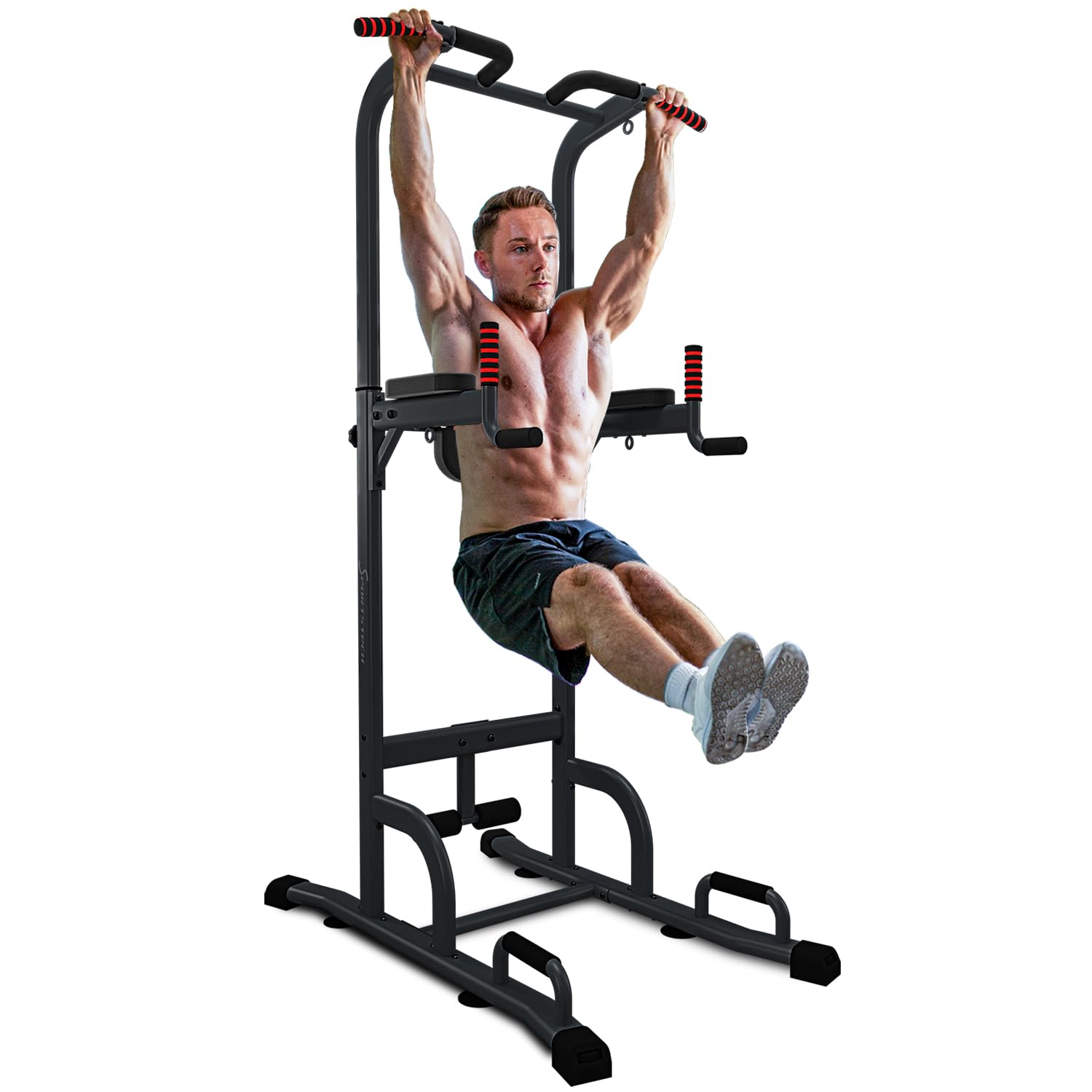Sportstech Power Tower PT300 | Stazione di allenamento multifunzionale 7 in 1 | Torre per bodybuilding per trazioni e dip | Impugnature per flessioni + Anelli per corde di resistenza e sospensione
