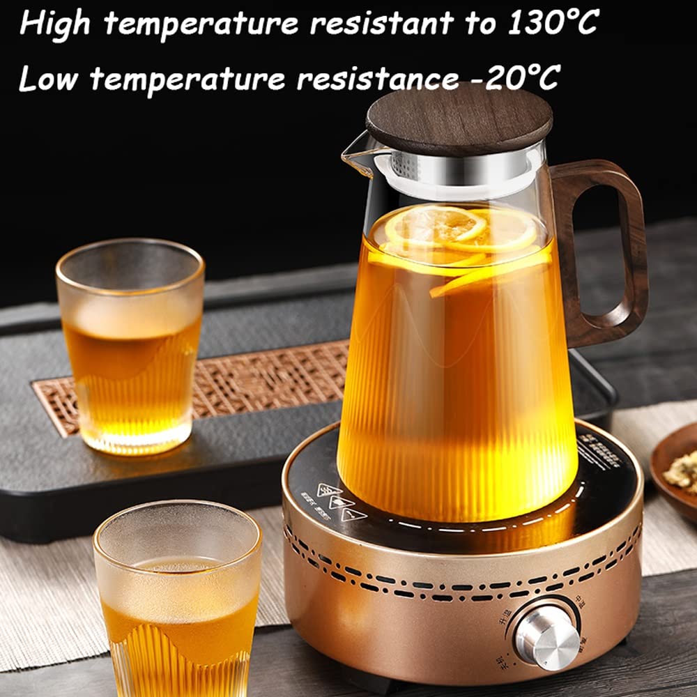 Nff Jarra De Cristal, Jarra De Cristal De 1,2 L con Tapa, con Mango De Madera Jarra De Agua De Cristal Resistente Al Calor Apta For Bebidas, Té Caliente, Café, Leche (Color : A)
