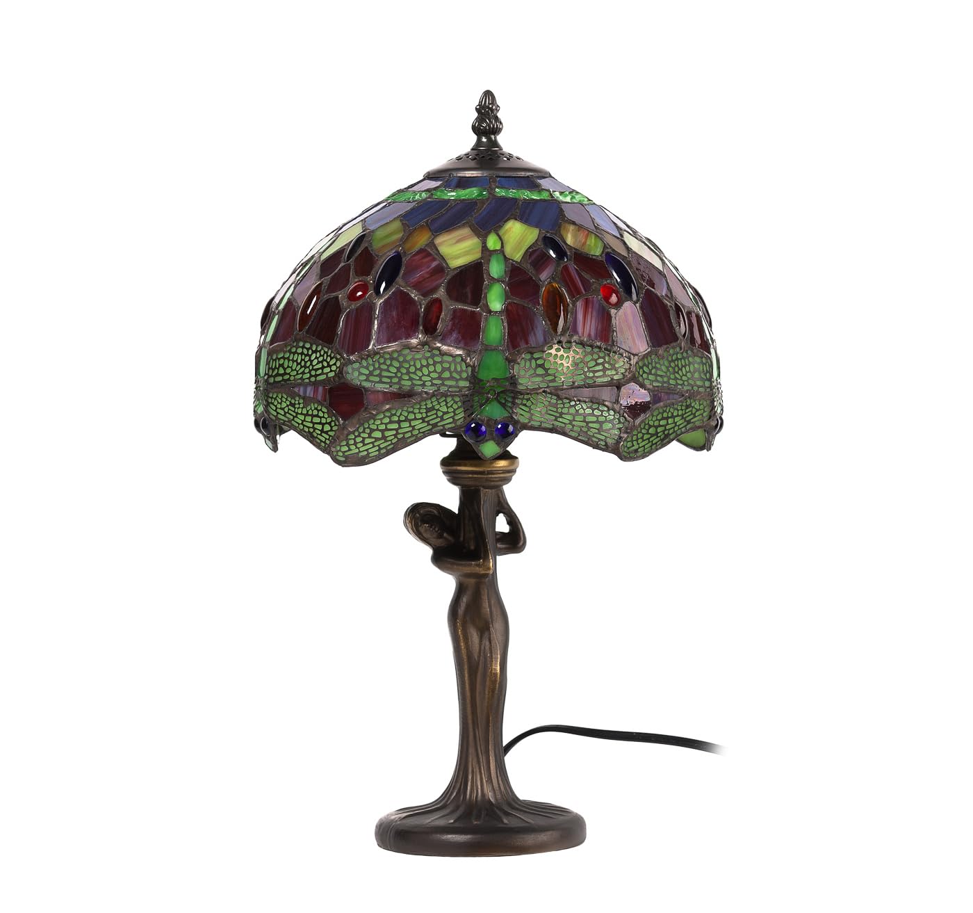 Tischlampe, Tischleuchte, Lampe im Tiffany-Stil Purple Dragonfly Girl 25x39cm