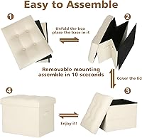 Vista 6 de Otomana de almacenamiento reposapiés taburete, banco reposapiés de cuero plegable con asiento acolchado de espuma más gruesa. Taburete otomana corto