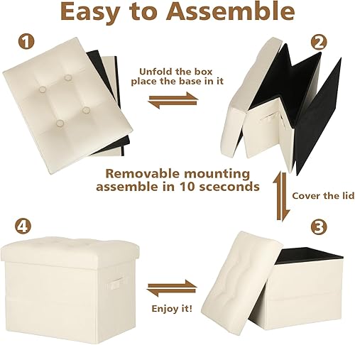 Miniatura 6 de Otomana de almacenamiento reposapiés taburete, banco reposapiés de cuero plegable con asiento acolchado de espuma más gruesa. Taburete otomana corto