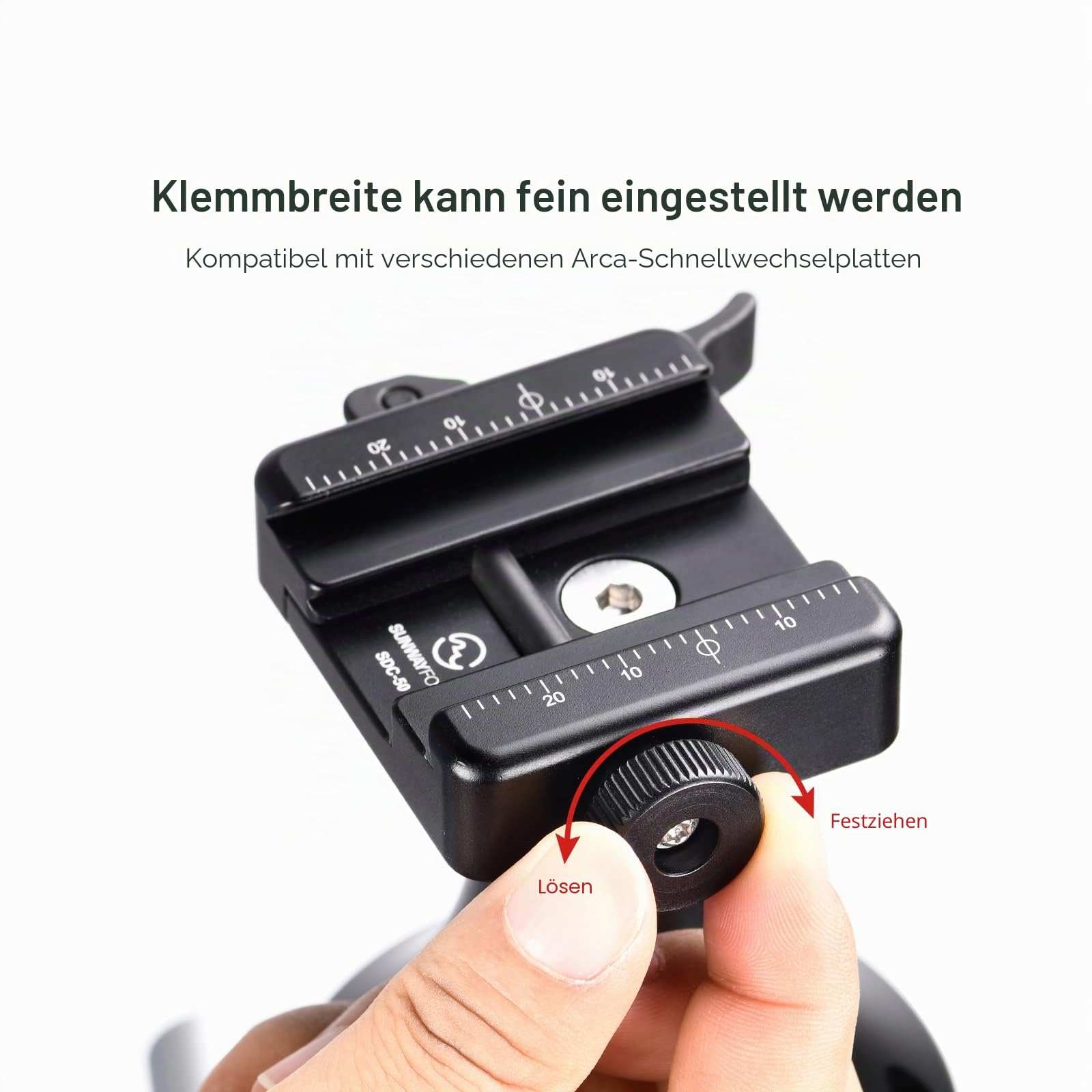 SUNWAYFOTO SDC-50 Arca Swiss Schnellspannklemme für Gewehr mit Picatinny-Adapter, 50 mm