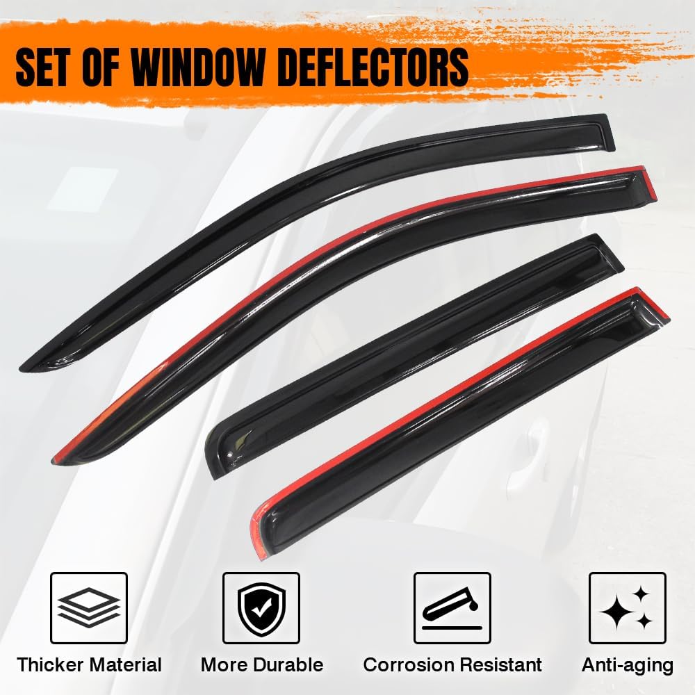 Tape On Window Visor Deflectors Compatible with 2007-2017 Jeep Compass, Acrylic Slim Style Smoke Tinted Window Rain Guards, Sun Wind Side Vent Visor Set, 4 Pieces