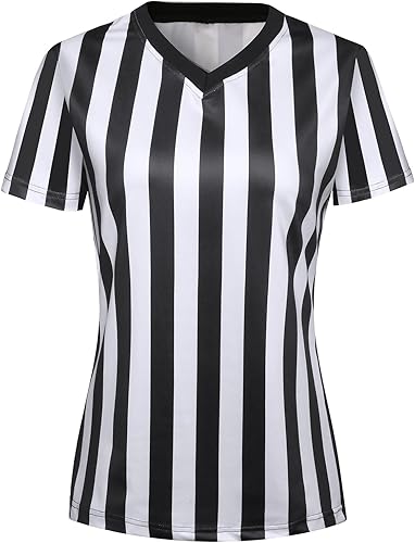 Miniatura 3 de VKT Camiseta de árbitro para mujer, uniforme de rayas blancas y negras para baloncesto, fútbol, fútbol, disfraz de Halloween