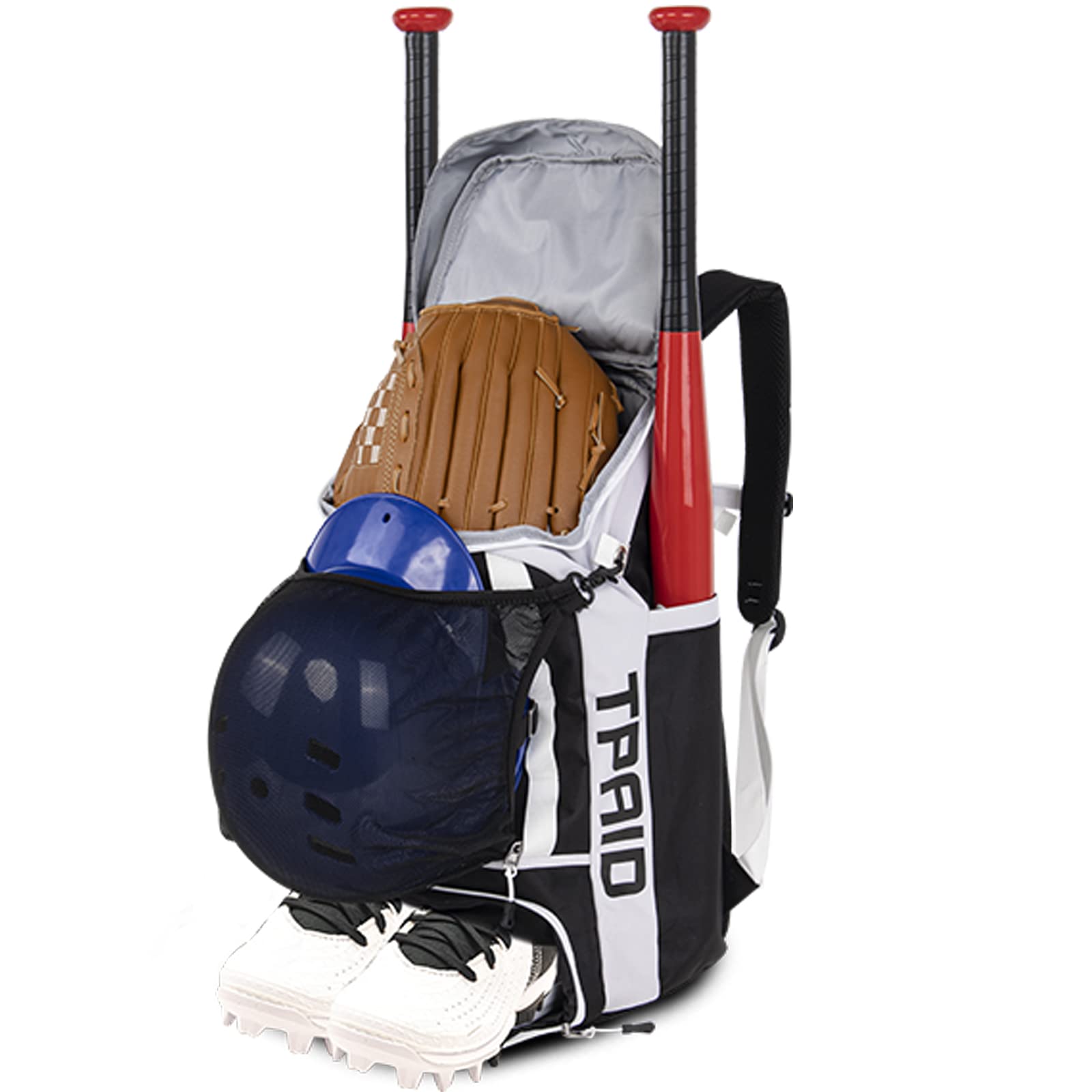 TPAID Baseball-Rucksack, große Kapazität, Softball-Tasche mit Schuhfach und Zaunhaken, leichte Baseballausrüstungstasche für Schläger, Helme, Handschuhe, Hüte, Kleidung, Schuhe
