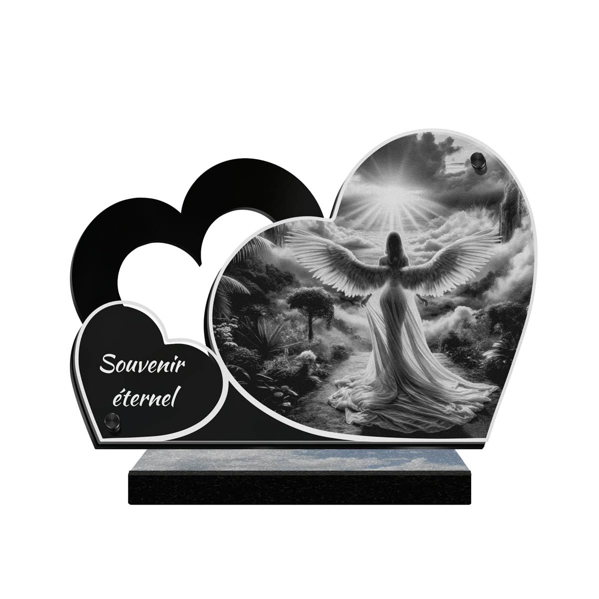 Plaque funéraire personnalisée double cœur pour tombe et cimetière