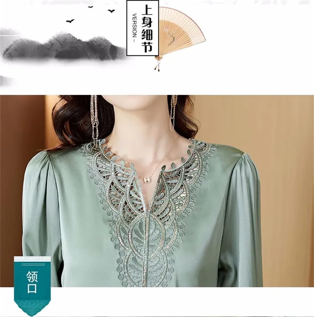 Blusas de seda para mujer, de manga larga, bordadas, elegantes, para oficina, diseño retro
