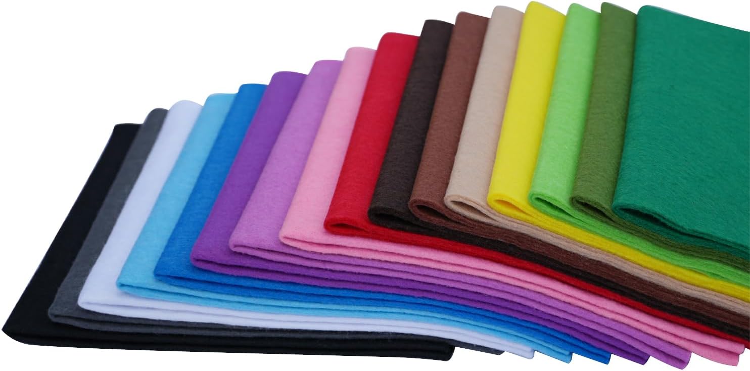 flic-flac Soft Felt Fabric Sheets 16 Pcs 1.4 mm Thick Assorted Colors Non-Woven for DIY Crafts Sewing Patchwork (17.8 x17.8 inches / 45cm x 45cm)