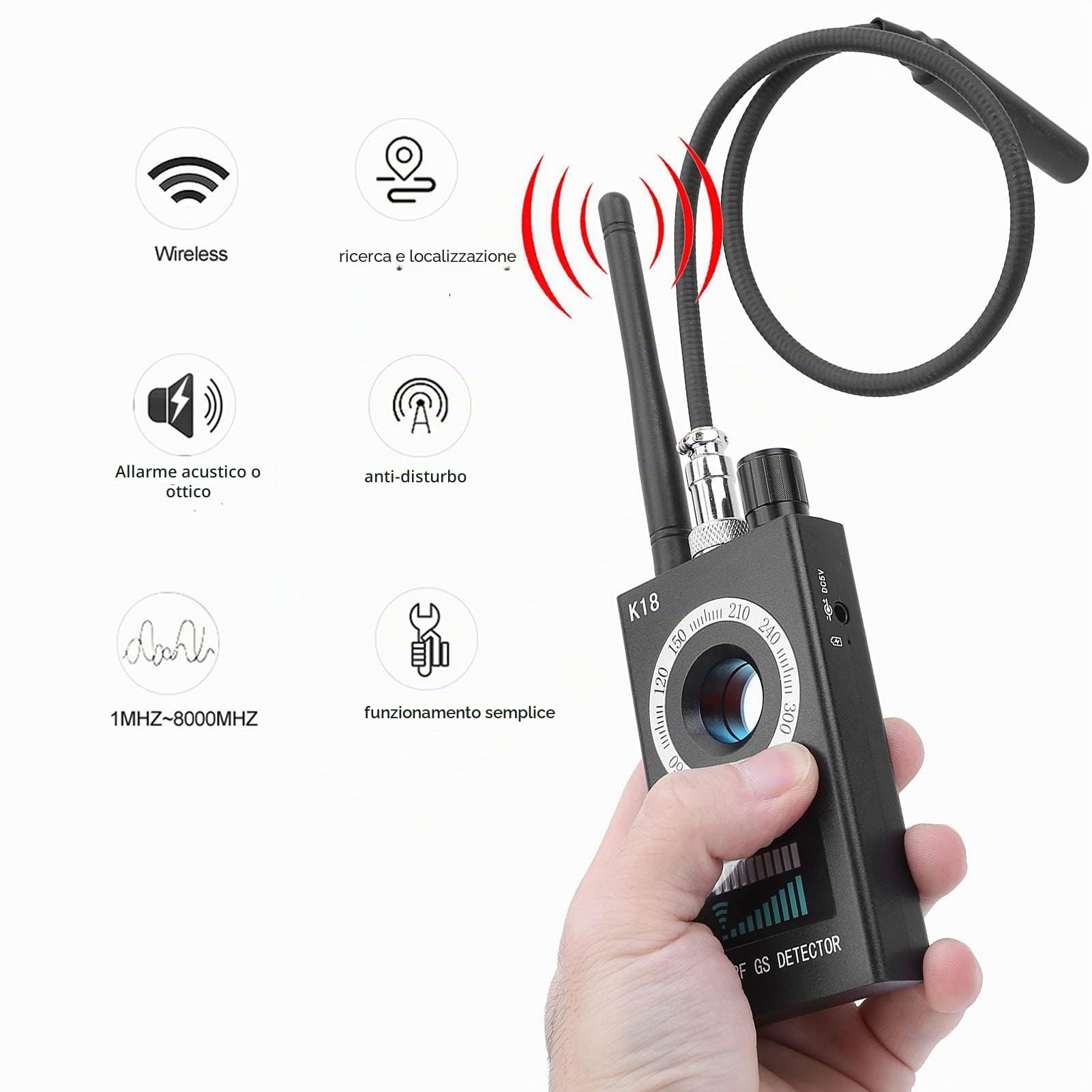 Bug Finder GPS Multifunzione Anti-spia Rivelatore Fotocamera GSM Audio Segnale Lente RF Tracker Rilevatore Magnetico