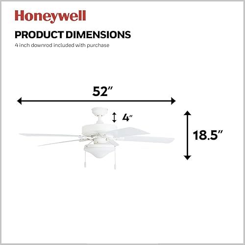 Miniatura 5 de Honeywell Ceiling Fans Belmar - Ventilador de techo de 52 pulgadas con luz, ventilador de techo para interiores y exteriores con cadena de tracción,