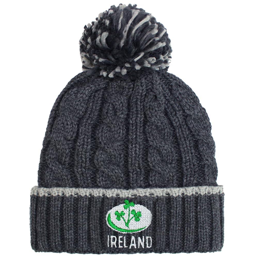 TeddyT's Ireland Rugby & Irish Shamrock Grey Marl Knitted Bobble Hat