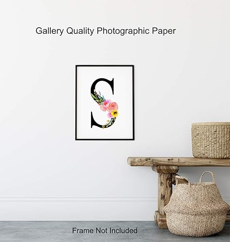 Miniatura 8 de Decoración de pared con monograma inicial de letra S, arte del alfabeto floral, decoración del hogar para dormitorio, sala de estar, baño, oficina,