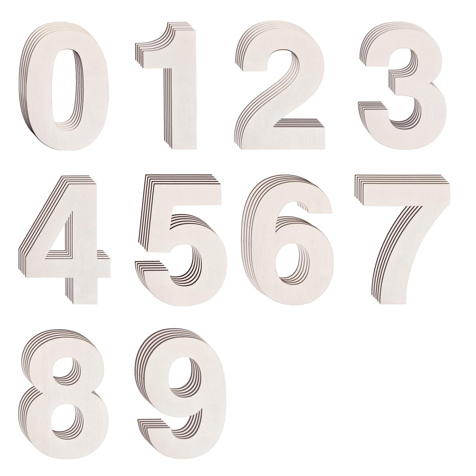 DLUSZERT 50PCS 0-9 Wooden Numbers, 10CM Unfinished Wooden Numbers for Crafts, Wood Table Number, Wood Number Large Letters for Wall Decoration Home Party Wedding Birthday