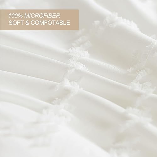 Miniatura 5 de Nanko Juego de funda de edredón blanca California King, juego de funda de edredón de 3 piezas de microfibra estilo bohemio copetudo, para todas las