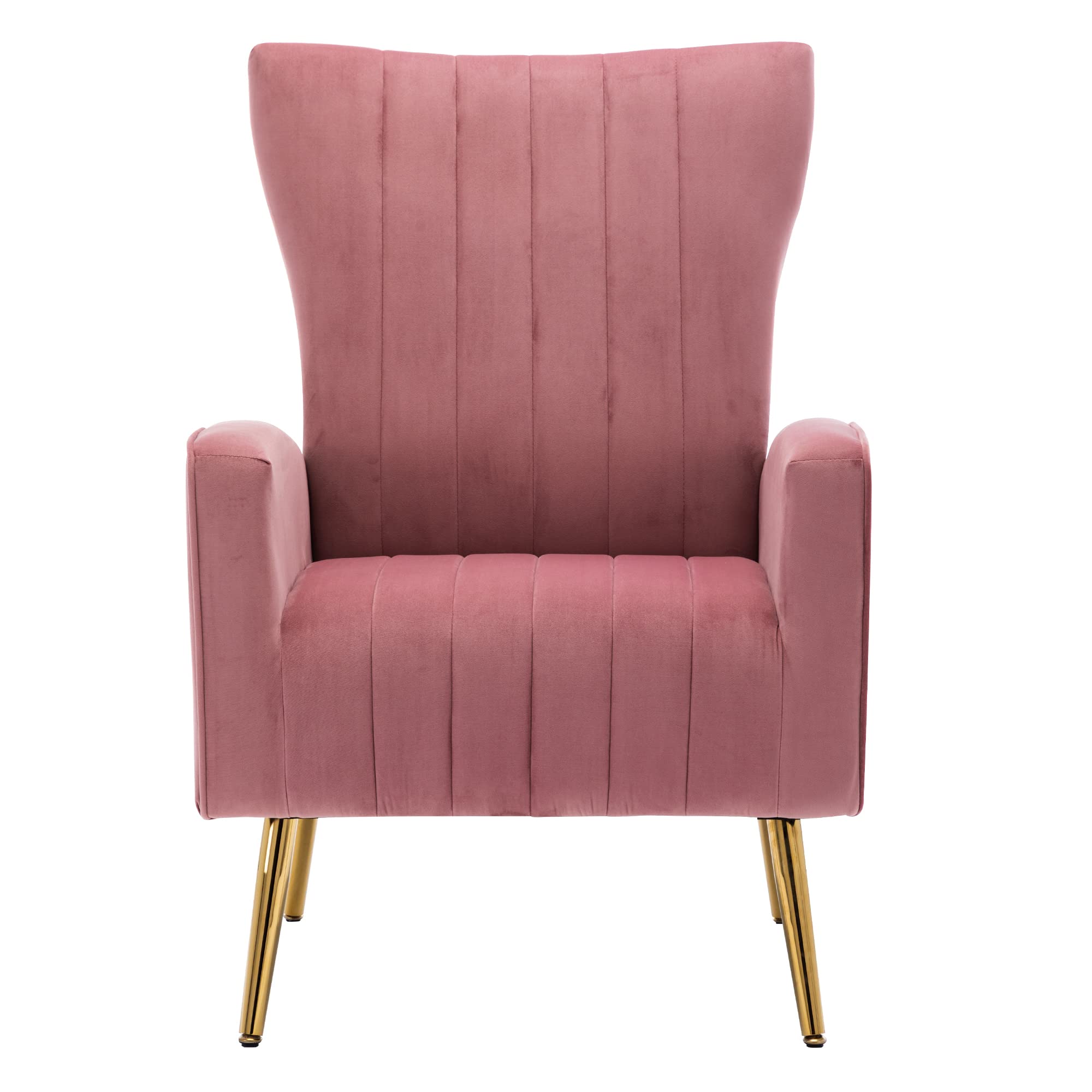 LSSPAID Velvet Accent Chairs Set of 1, Modern Fabric Upholstered Living Room Chairs Armchairs with Wing Back and Metal Legs, Pink