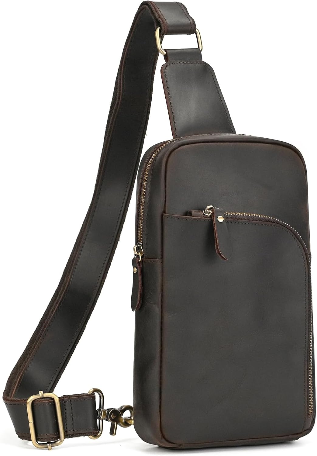Leather Men Casual Travel Hiking Crossbody Chest Sling Bag Rig One Shoulder Strap Bag
