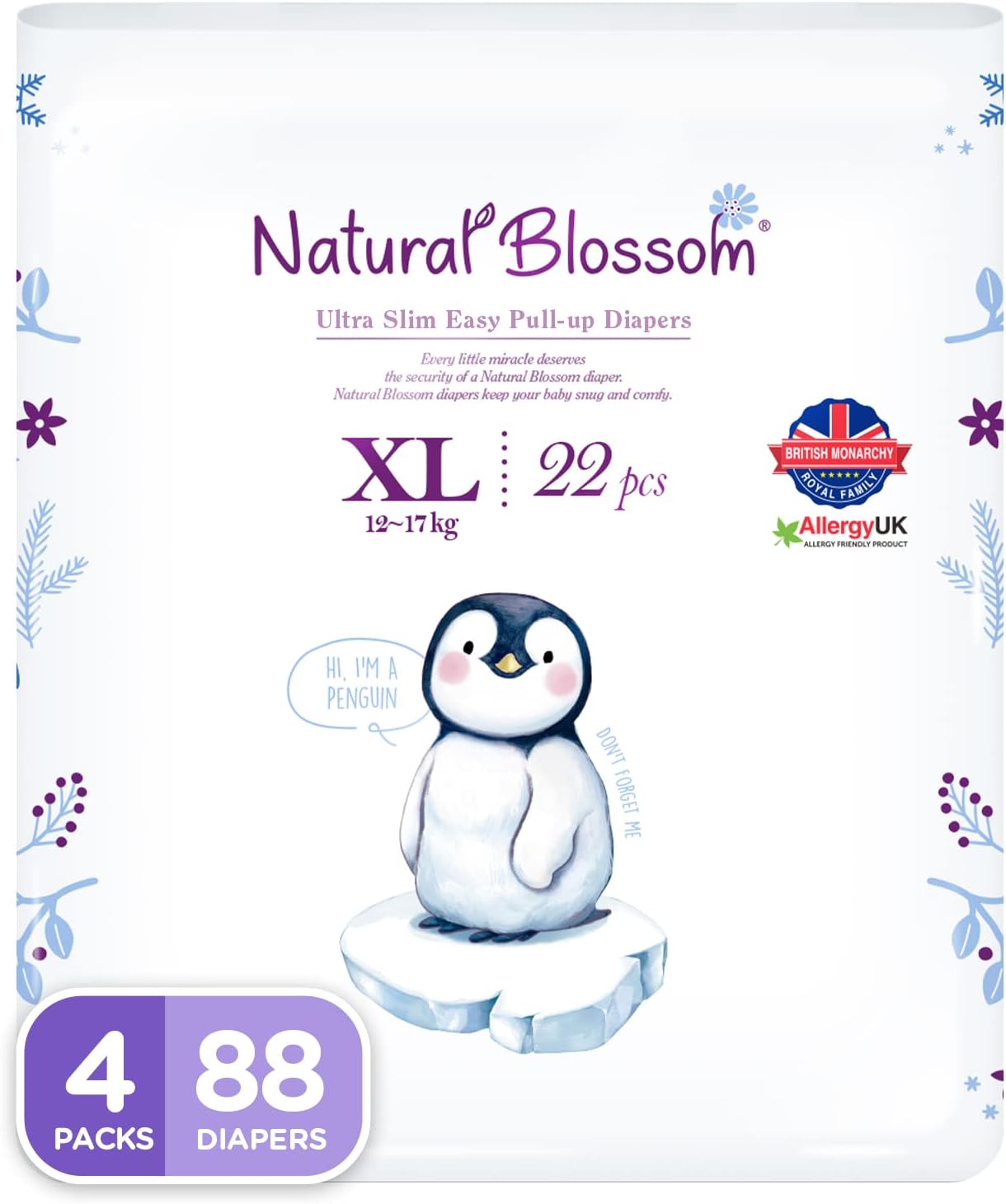 Amazon Com Natural Blossom Easy Pull Up Diaper Pants Size 5 26 37 Lbs Super Soft Hypoallergenic Ultra Slim Count 22ea 4packs Baby