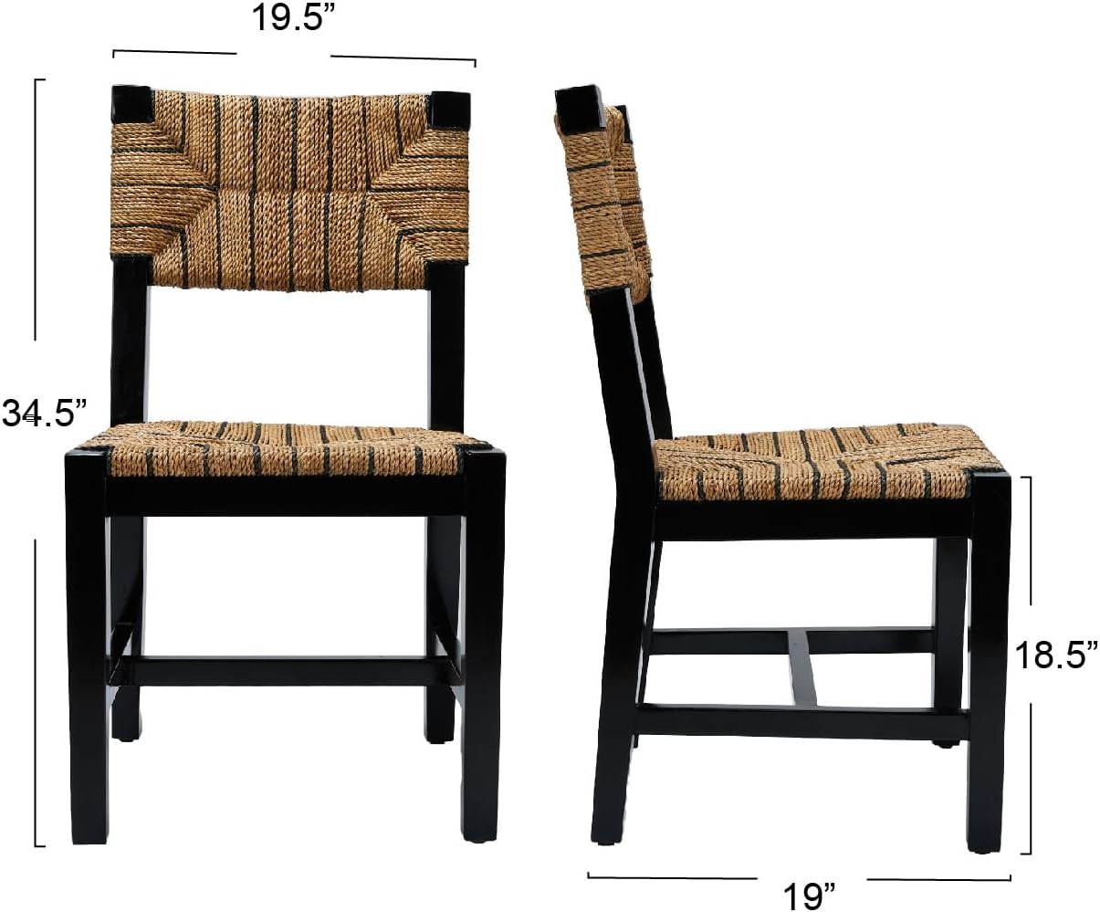 Creative Co-Op Willowbrook Solid Wood and Natural Woven Seagrass Rope Dining Chair, Mahogany Black Finish, Set of 2
