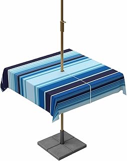 Abstract Square Outdoor Table Cloth with Umbrella Hole Zipper, Colorful Mexican Stripe Navy Blue Black Farmhouse Waterproof Dining Tablecloth for Patio Garden Party Picnic Camping, 54"x54"