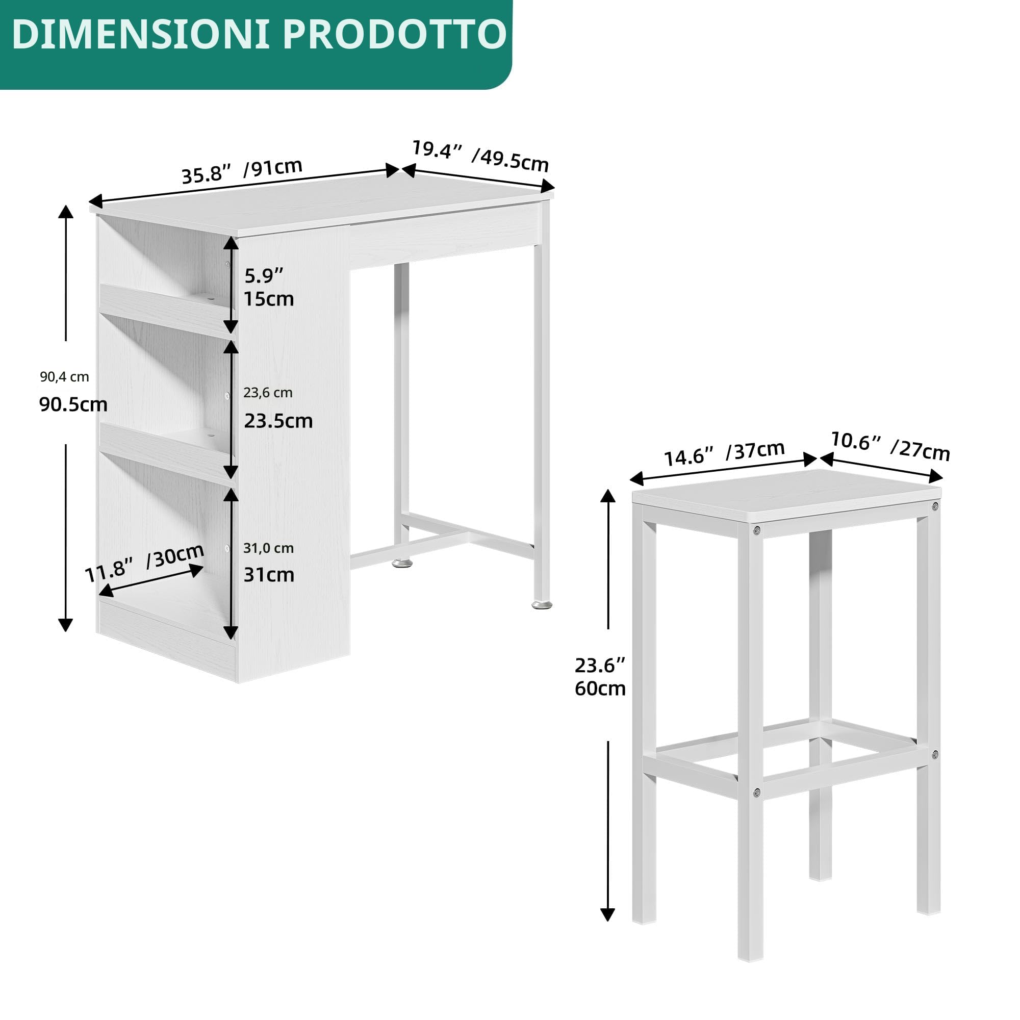 YITAHOME Tavolo da bar con sgabello da bar, 3 pezzi, tavolo da pranzo con 2 sgabelli, 3 ripiani, sgabello da bar con telaio in metallo, set da pranzo per 2 persone, tavolo da colazione, set di mobili