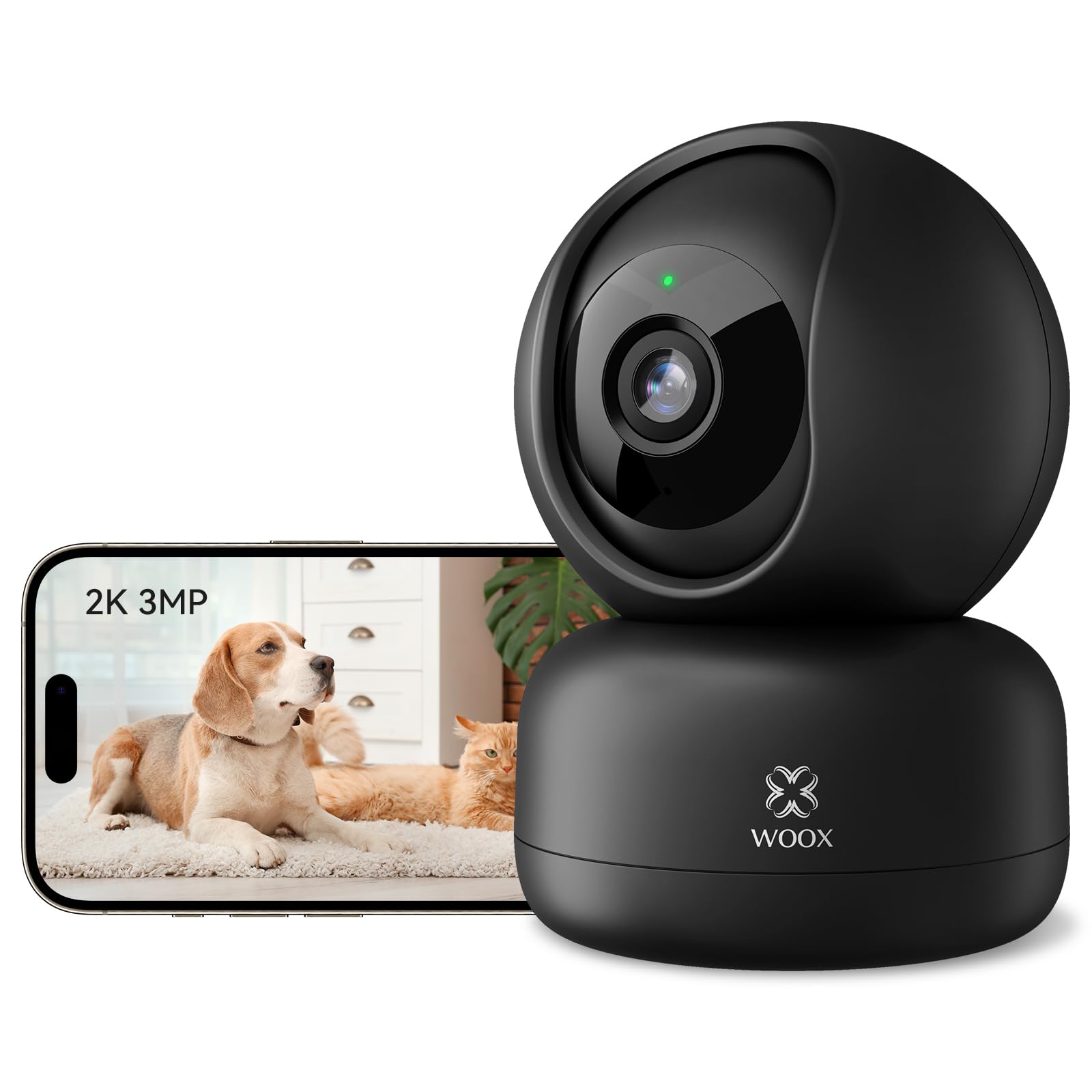 WOOX WOOX Indoor Security Camera, 2K 3MP Wi-Fi Camera with 360° Pan/Tilt, Smart Pet, Dog, Baby Monitor, AI Motion/Sound Detection, Two-Way Audio, Night Vision, Work with Alexa (R4040-V8)