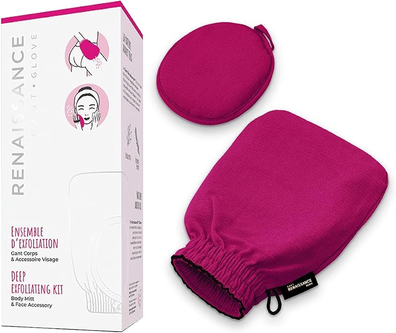 LE GANT RENAISSANCE Luva esfoliante corporal de fibra de celulose Royal Magenta com acessório para o rosto
