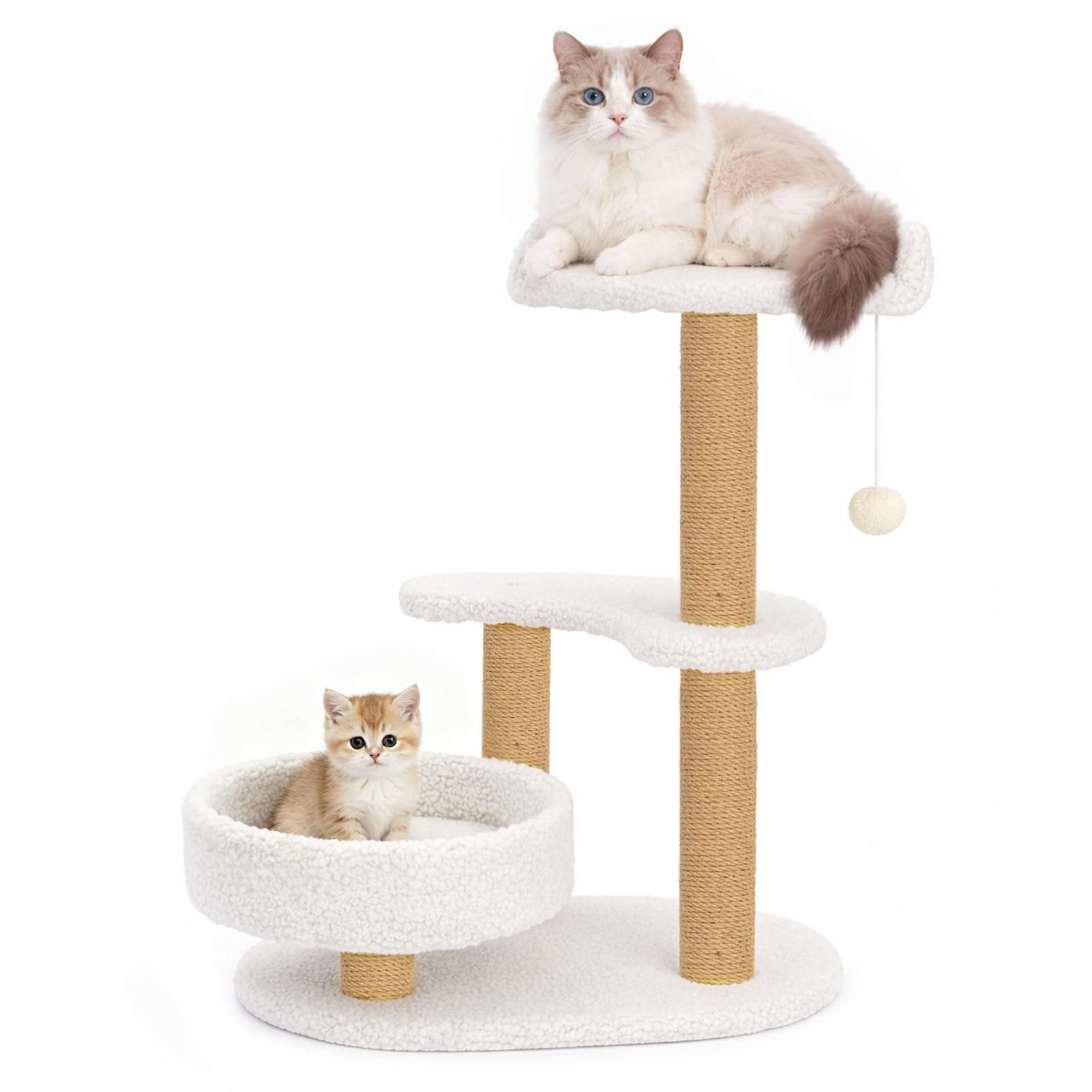 1-Piece White Multi-Layer Luxury Cat Climbing Frame – Modern Cat Tower with Scratching Posts, Elevated Perches, Cozy Resting Spots, 47×57×65 cm