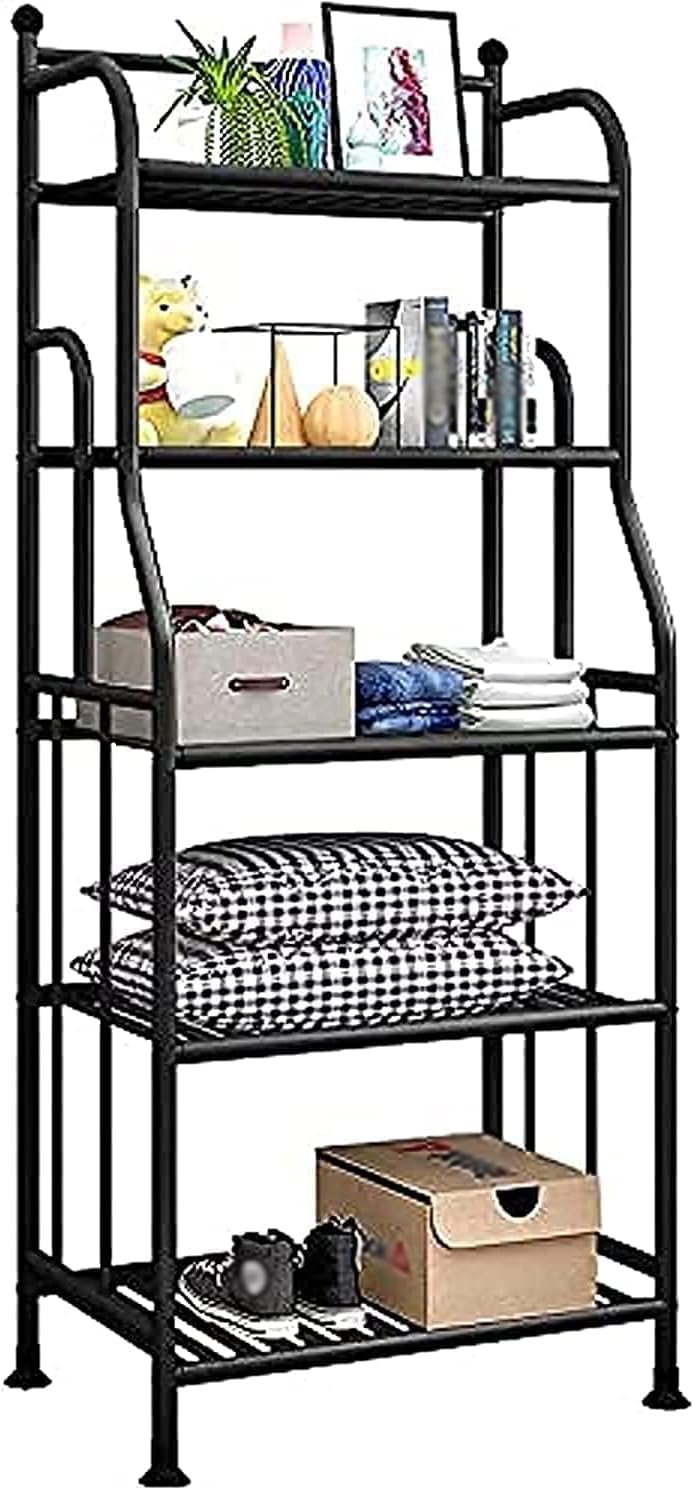 Storage Shelving Rack Unit Heavy Duty Organizer Kitchen Storage Rack Metal Plant Stand Shelf for Laundry Bathroom Kitchen Pantry Closet Indoor/Outdoor (5-Tier, Black)