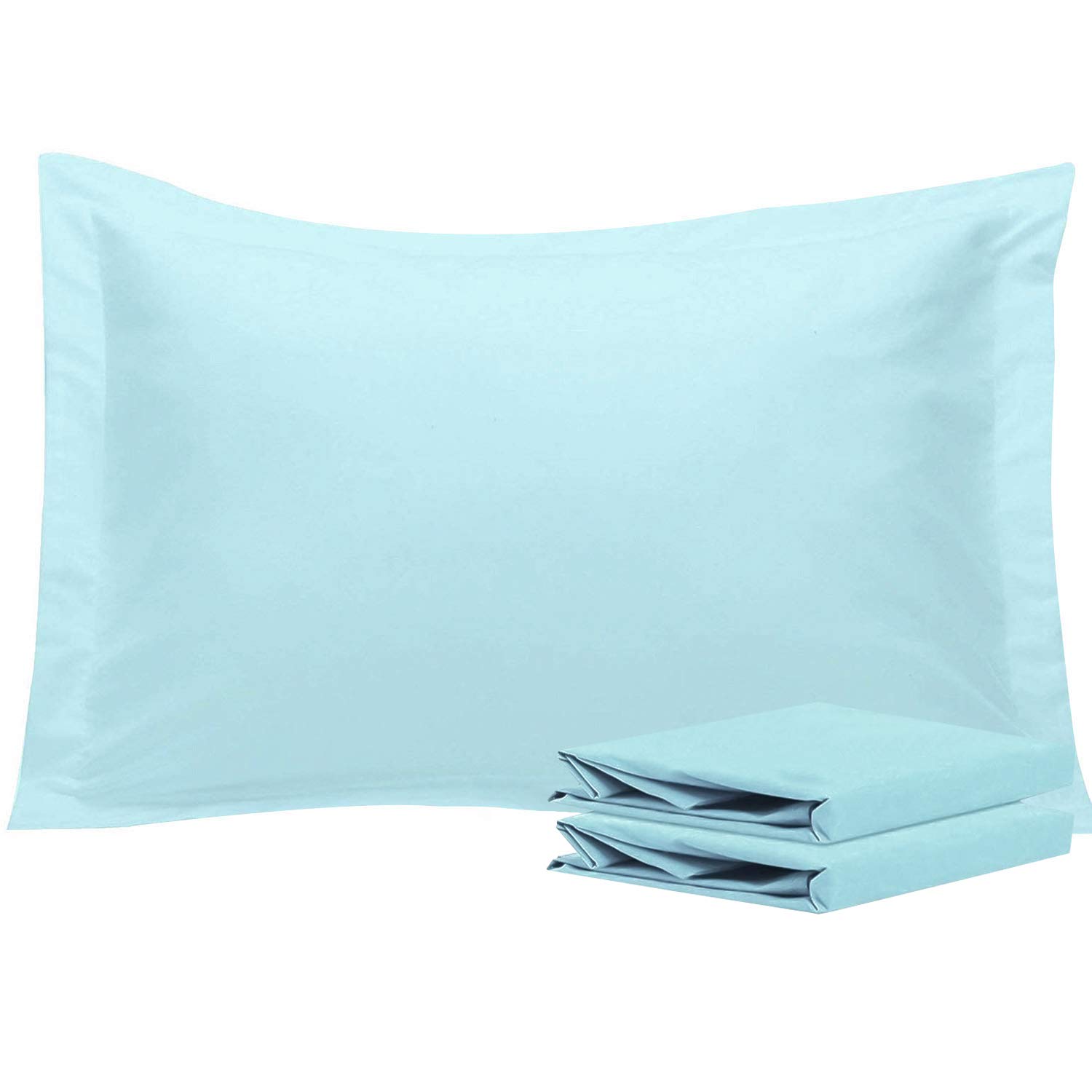 NTBAY 100% Brushed Microfiber Queen Pillow Shams Set of 2, Super Soft and Cozy, Wrinkle, Fade, Stain Resistant 20x30 Inches Oxford Pillowcases, Light Blue