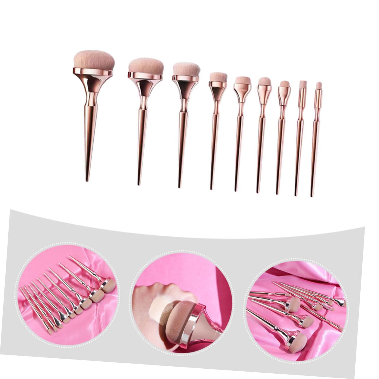 Healeved 9pezzi Pennelli Make-up Professionali Con Manico Strumenti Di Bellezza Portatili Per Trucco Viso e Polvere Libera Per Viaggi e Uso Quotidiano