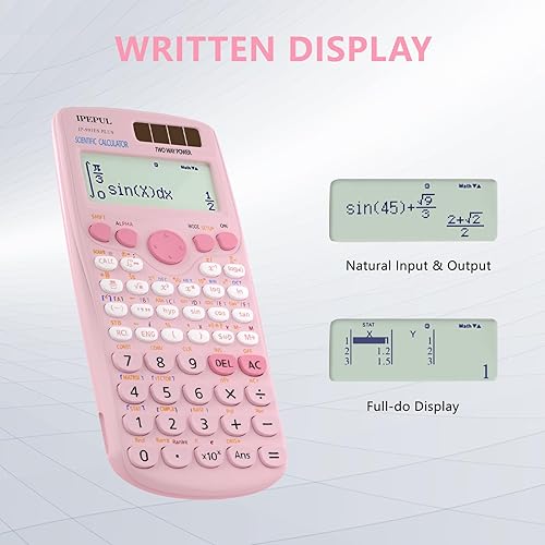Miniatura 3 de Calculadoras científicas, calculadora de matemáticas iPepul Pink con función 417, batería solar y pantalla de 4 líneas, suministros escolares para
