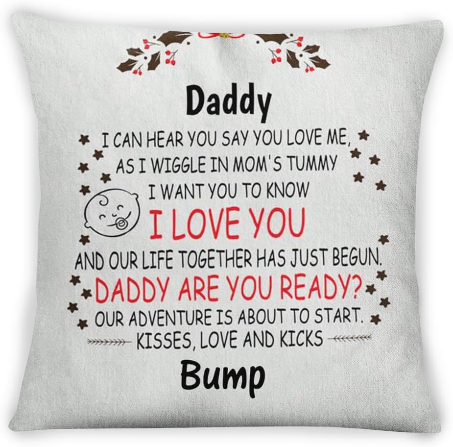 Personalized Square Pillow for Dad to Be New Dad from Baby Bump New Grandma New Dad Gifts Ideas Our Adventure are About to Start Custom Name Double Sided Couch Cushion On Christmas