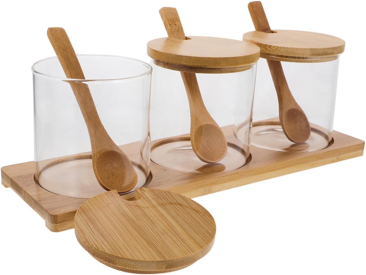Zerodeko Glass Condiment Pots with Spoon for Home Restaurant Use