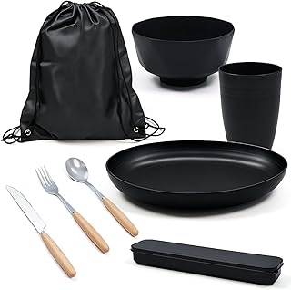 CYZBL - 8 Piece Camping Tableware, Portable Camping Tableware Set Includes Knife, Fork, Spoon, Cups and Plates and Bowls - For Picnic, Party, Travel