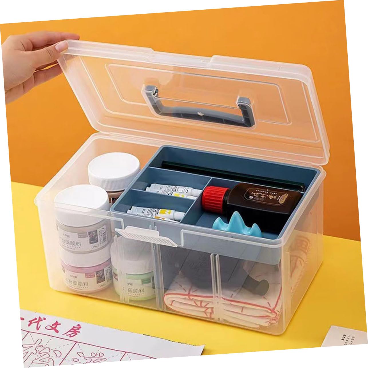 Veemoon Boîte De Rangement Petite Transparente Compartimentée Pour Fournitures De Couture Et Artisanat Avec Poignée Portable