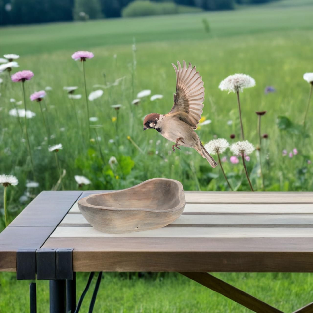Wood Butterfly Feeder Bowl 9.84X6.69X2.36In Outdoor Birdbath Water Dish for Hummingbirds Butterflies Rustic Garden Wildlife Decor