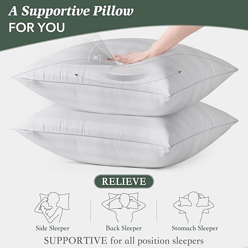 Miniatura 3 de Oubonun Juego de 2 almohadas de cama tamaño Queen, alternativa al plumón, colección de hotel, almohada de apoyo y esponjosa para personas que