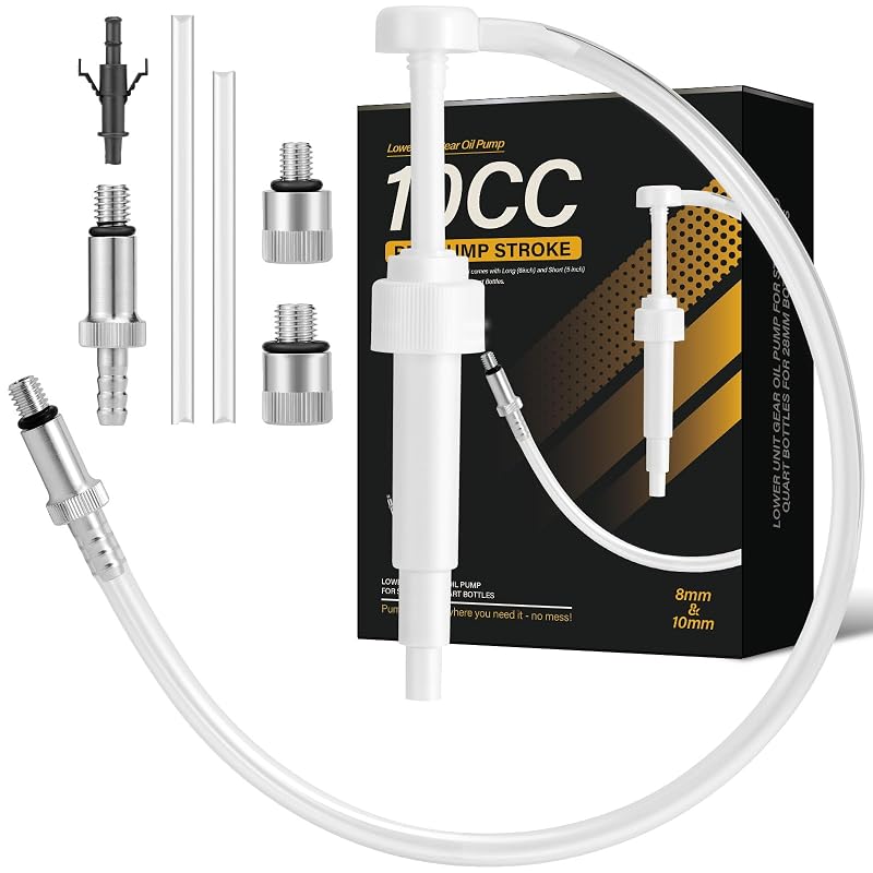 Bomba Manual para Transferência de Óleo de Engrenagens em Frascos de 28 mm, 10 cc por Acionamento, Adaptadores de 8 mm, 10 mm e 9,5 mm, Mangueira de 49,5 cm Jewheg