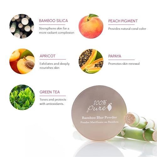 Miniatura 3 de 100 PURE Bamboo Blur - Maquillaje facial matificante en polvo absorbente de aceite acabado minimizador de poros de larga duración vegano luz