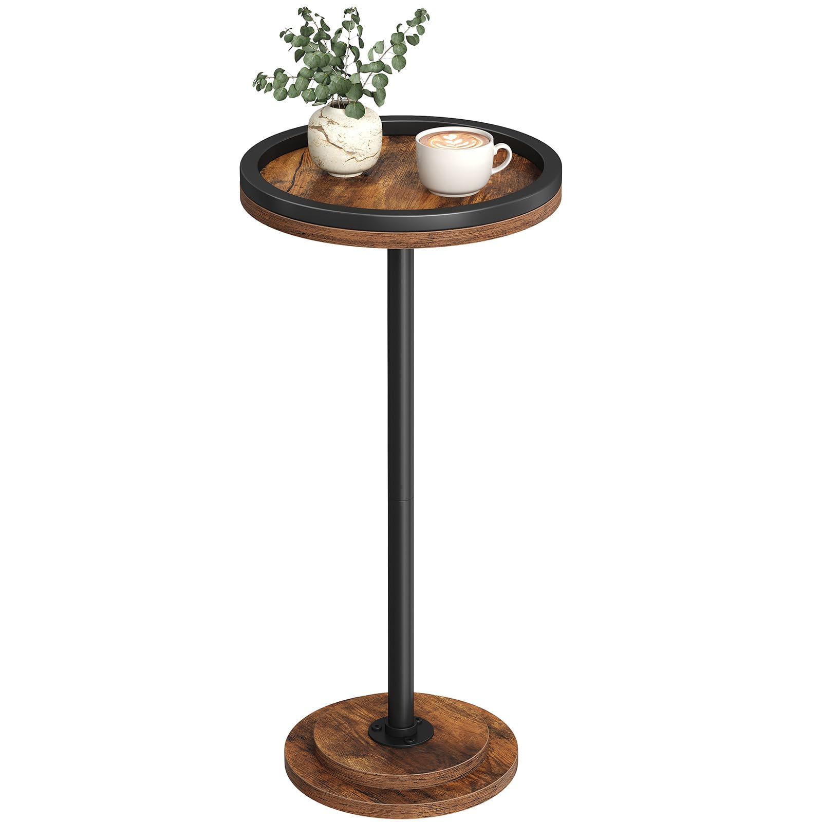 HOOBRO Small Round Side Table, Drink Table, Coffee Martini Table with Pedestal Accent for Small Spaces in Living Room, Bedroom, Sofa Couch, Rustic Brown BF168BZ01