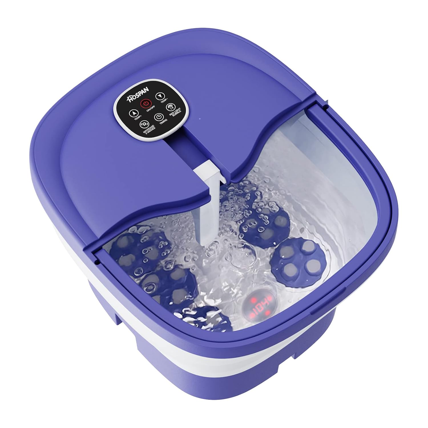 Collapsible Foot Spa Electric Rotary Massage, HOSPAN Foot Bath with Heat, Bubble, Timer, and 24 Motorized Shiatsu Massage Balls. Pedicure Foot Spa for Feet Stress Relief. Remote Control- FS02A