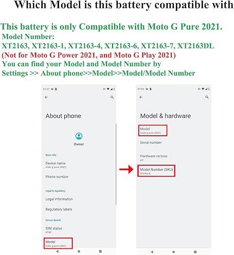 Miniatura 2 de Kits de repuesto de batería para Moto G Pure 2021 compatibles con Moto G Pure 2021 Modelo XT2163-4 con kits de herramientas de reparación