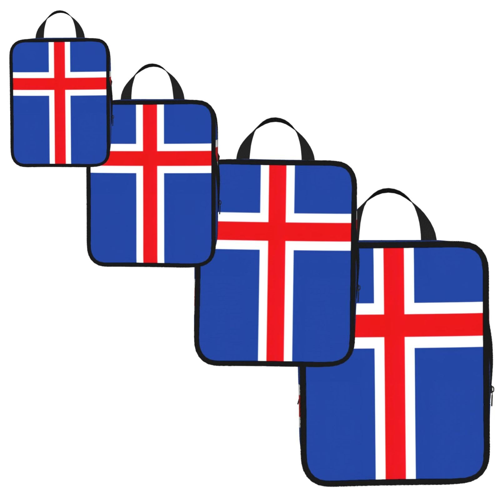 Flag of Iceland Print 4 Set Compression Packing Cubes for Suitcases,Expandable Storage Bags Organizers