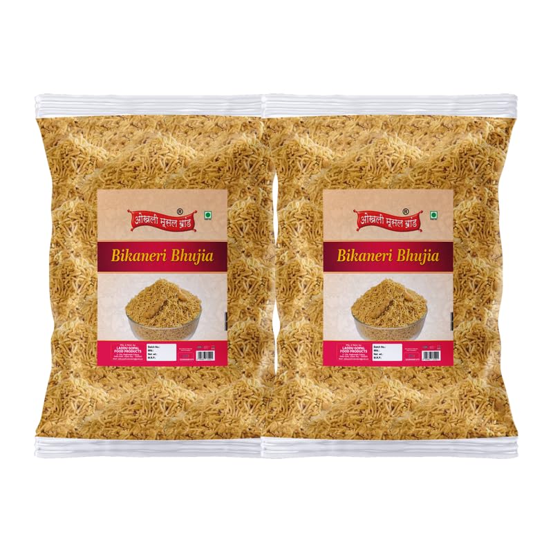 Image of OKHLI MUSAL BRAND Organic Bikaneri Bhujia Low Fat bikaneri bhujia sev Namkeen with Dew beans,gram flour and indian Spices | All time favourite indian snacks /Namkeen||Ready to eat Namken-850g*2Pack