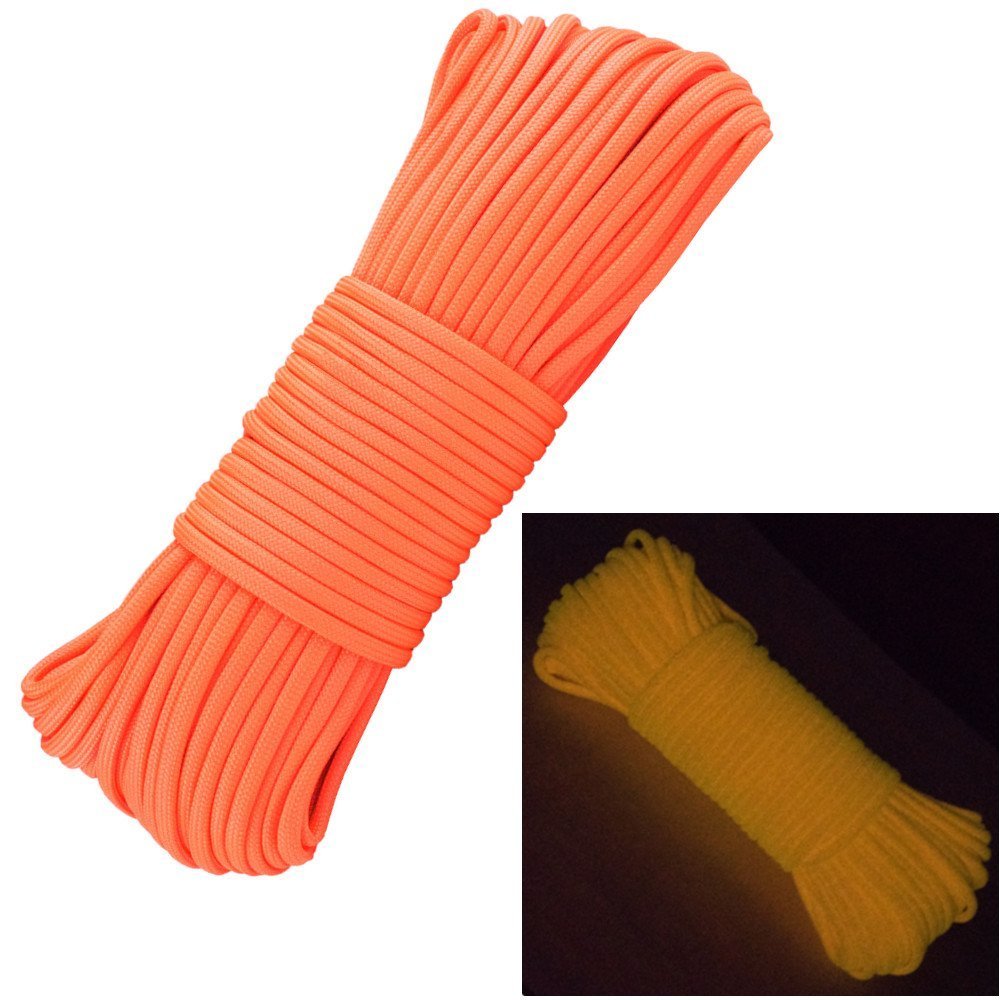 Glow in The Dark 550 Paracord (Orange) - 100 Feet - 21 Strand