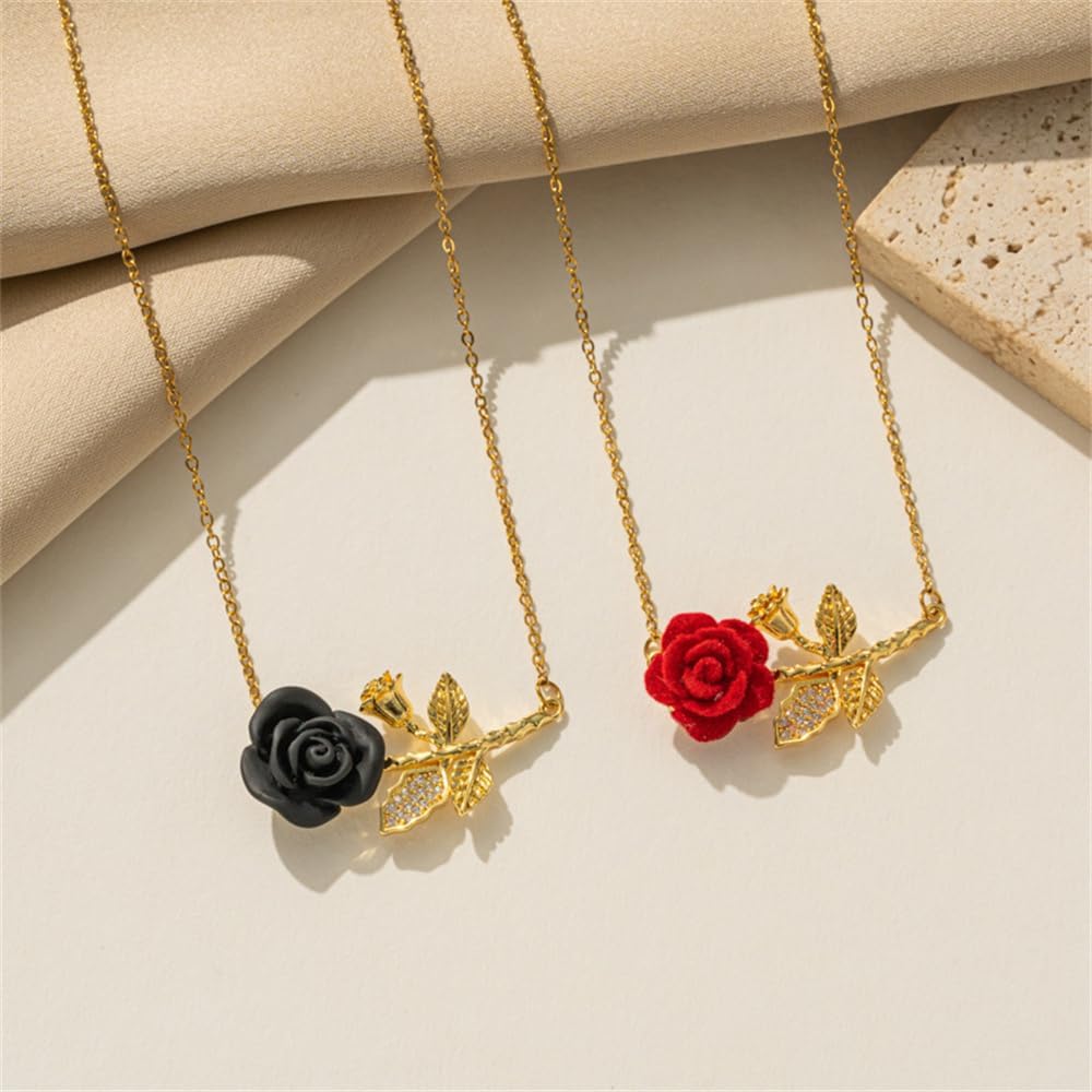 Elegant Rose Flower Pendant Necklace for Women Stainless Steel Gold Plated Crystal Leaf Blossom Charms Choker Chain Adjustable Necklaces Dainty Wedding Birthday Jewelry 18" - Image 5