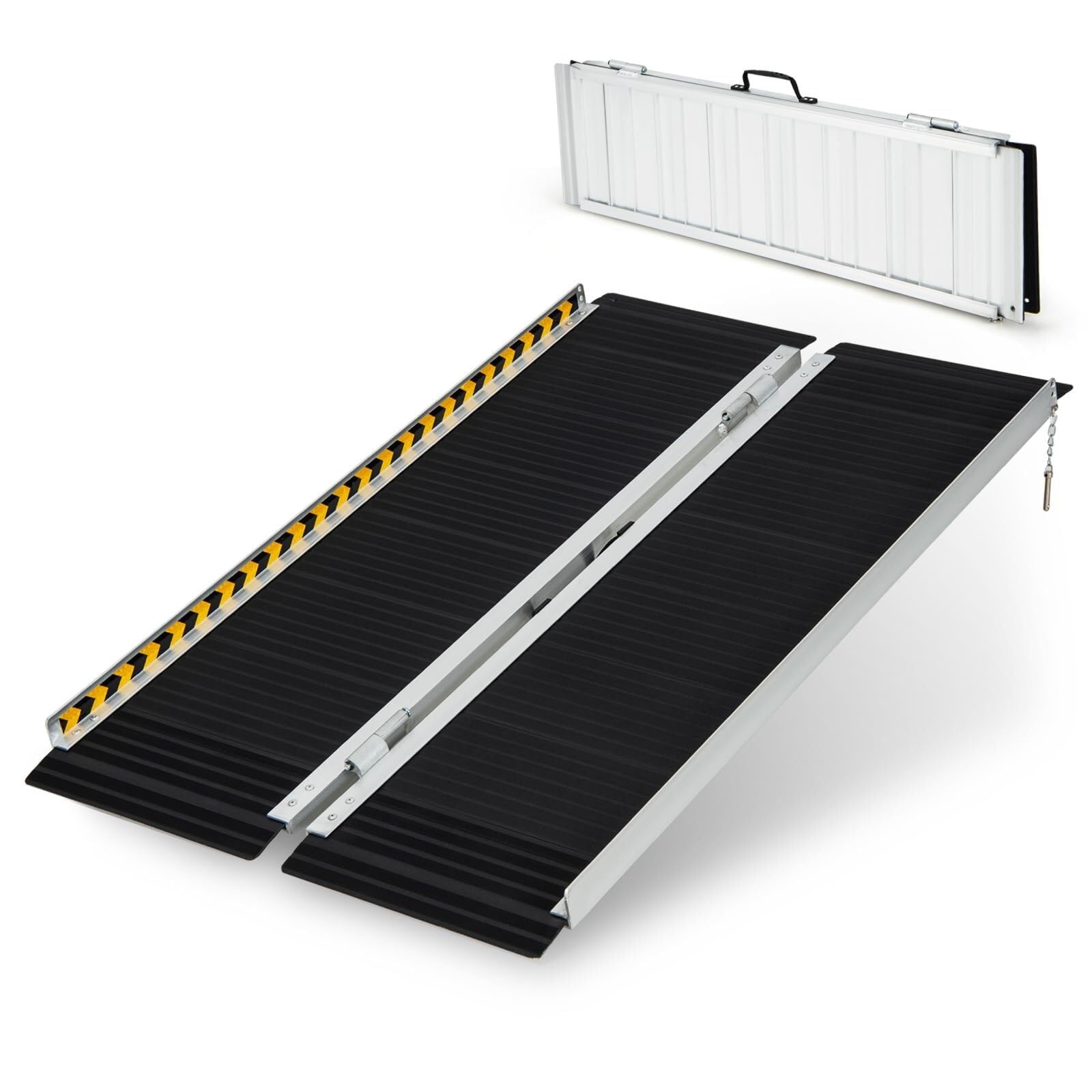 Rampa plegable portátil de aluminio para silla de ruedas con placa de transición y calcomanías reflectantes, umbral antideslizante para escalones y escaleras del hogar, capacidad de 272 kg