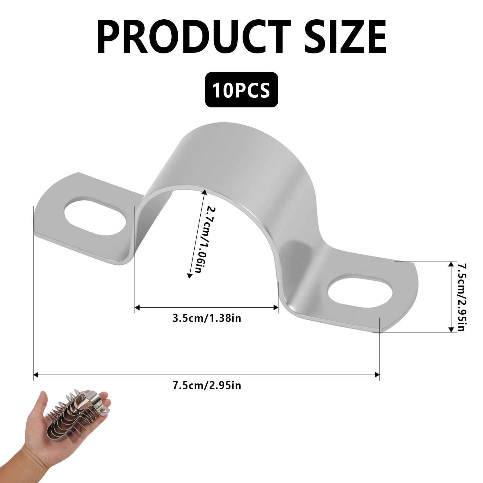 10PCS Pipe Strap Clamp 25mm, Stainless Steel Brackets for Pipe Holder Bracket U Shaped Brackets with 2 Holes - Image 2